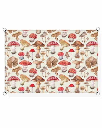 Boanket Sun Shade Sail 14' x 18', Mushroom Large Heavy Duty Outdoor Shades Sun Screen, Watercolor Red Summer Botanical Farmhouse Shade Cloth for Patio Deck Terrace Garden Lawns Beach Backyard