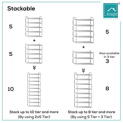 Knight 5 Tier Heavy Duty Metal Shoe Rack | Sturdy Shoe Storage Holds 20-25 Pairs | Easy Assemble - No Tools Required | Stylish Shoe Organiser | Grey | 80(H) x 29.5(W) x 90(L) cm.