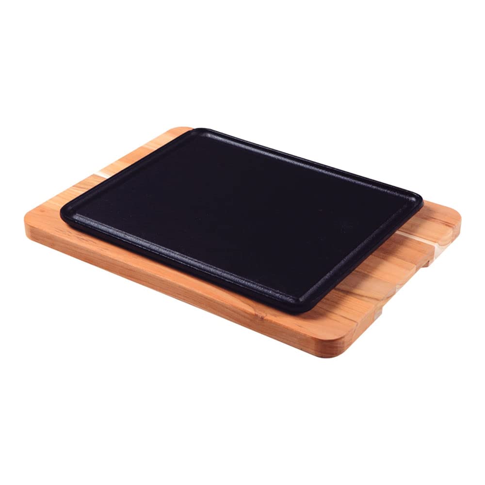 Tramontina35x25cm Teak Wood Rectangular Barbecue Mix Grill with Sanded Finish and Cast Iron Plate