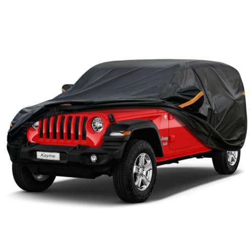 Kayme SUV Car Cover Fit for Jeep WranglerWrangler JK (1987-2025) Automobiles All Weather Waterproof, Outdoor Cover Sun Rain Protection, with Lock and
