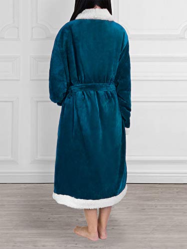 Image of PAVILIA Women's Plush Fleece Robe, Soft Cozy Long Bathrobe with Satin Waffle Trim, Warm Lightweight, Pockets & Tie Belt