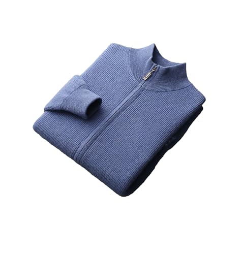 Men Autumn Winter Zipper Cardigan Mock Neck Thick Cashmere Sweater Merino Wool Casual Knitwear Sweater