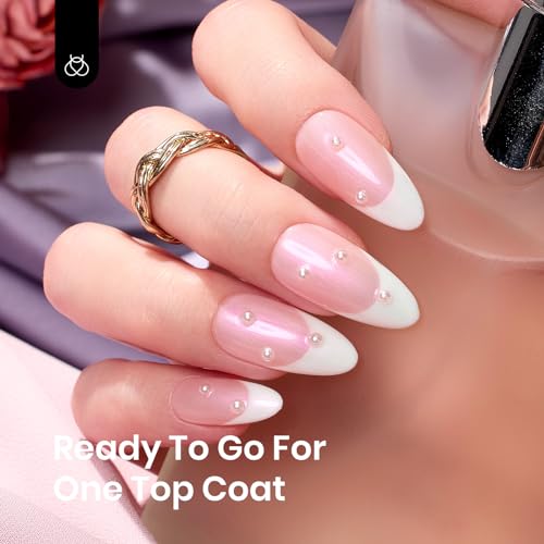 Image of beetles Gel Polish 2 In 1 Pearlescent Glitter Gel Top Coat 1Pcs 15ml | Pearl Nail Polish Glossy Shiny No Wipe Top Coat Soak Off UV Led Long Lasting Highly Shine Manicure Gifts for Women