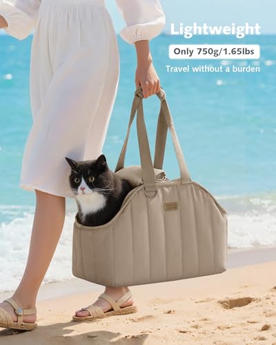 pecute Hundetasche für Kleine Hunde 3kg, Tragetasche Hund Hundetragetasche Leichte, Faltbare Hundetransportbox, Katzen Transporttasche für Unterwegs (Khaki)