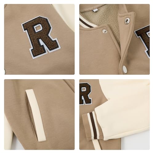 Image of Volunboy Kids Baseball Jacket Varsity Letterman Coat Fall Winter Fleece Bomber Vintage Outerwear