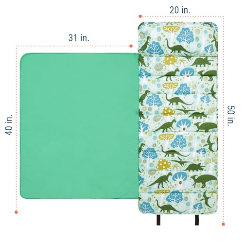Image of Original Nap Mat, Wildkin Children's Original Nap Mat with Built in Blanket and Pillowcase, Pillow Insert Included, Premium Cotton and Microfiber Blend, Children Ages 3-7 years - Dinomite Dinosaurs