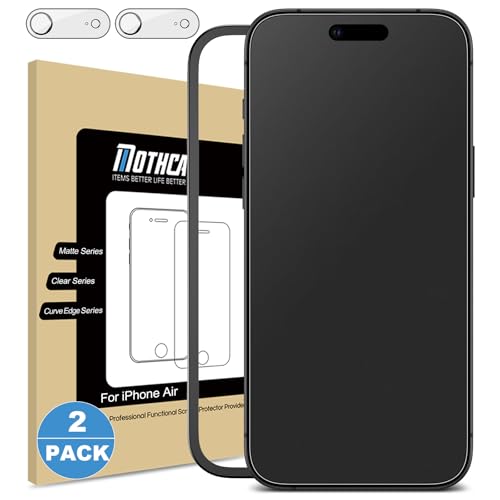 Mothca 2 Pack Matte Glass Screen Protector for iPhone Air / 17 Air [6.5 inch] + 2 Pack Camera Lens Protector Anti-Glare & Anti-Fingerprint Case Friendly Tempered Glass Bubble Free Smooth as Silk