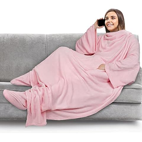 PAVILIA Fleecedecke mit Ärmeln und Fußtaschen Cover