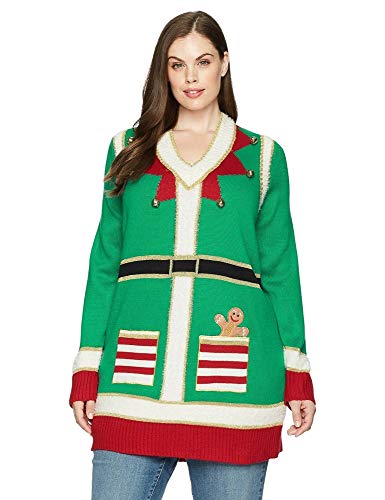 Blizzard Bay Women's Ugly Christmas Elf Tunic, Green Stripe Combo, Large