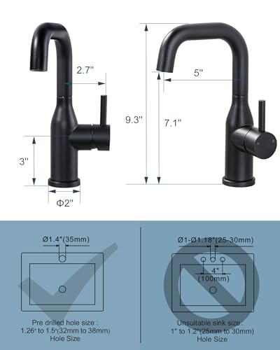 Robinet d'évier de bar à trou unique ARCORA noir mat de cuisine
