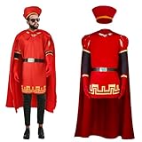 Matériau du costume Farquaad : costume de Farquaad fabriqué en tissu élastique, soie de lait, polyester, tissu lycra hautement extensible. Il est très soyeux, doux, lisse. Notre cape Farquaad dispose d'un design à lacets pour faciliter l'enfilage.