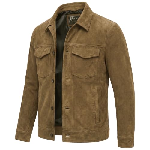 Image of Men's Suede Leather Jacket Real Lambskin Suede Casual Leather Jackets For Men Suede Trucker Coat for Mens