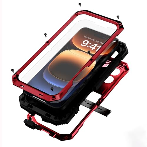 Coque iPhone 16 Pro 6,3 antichoc en caoutchouc métallique avec support et protection d'écran