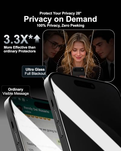 Image of Affix 2 Pack for Privacy iPhone 15 Pro Max Full Coverage Tempered Glass, Screen Protector Guard with Easy Fix Installation Tool, 9H Hardness Shatterproof, HD Clear Scratch Resistant