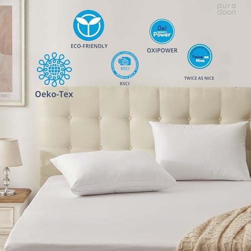 puredown® Goose Feather Down Sleeping Pillow Soft Bed Pillow for Sleeping with 100% Cotton Shell Set of 2 Queen Size