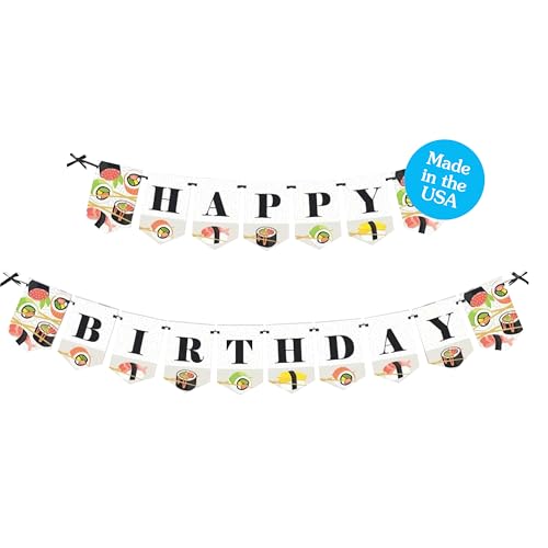 Big Dot of Happiness - Let's Roll - Sushi - Japanese Birthday Party Bunting Banner - Birthday Party Decorations - Happy Birthday