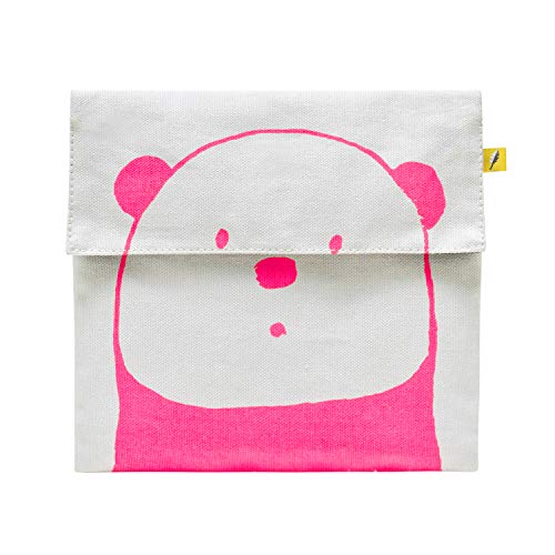 Fluf Flip Snack Sack: Reusable Snack & Sandwich Bag | 100% organic cotton with RPET lining | Tested Food-Safe | Rinsable & Machine Washable (Panda Pink)