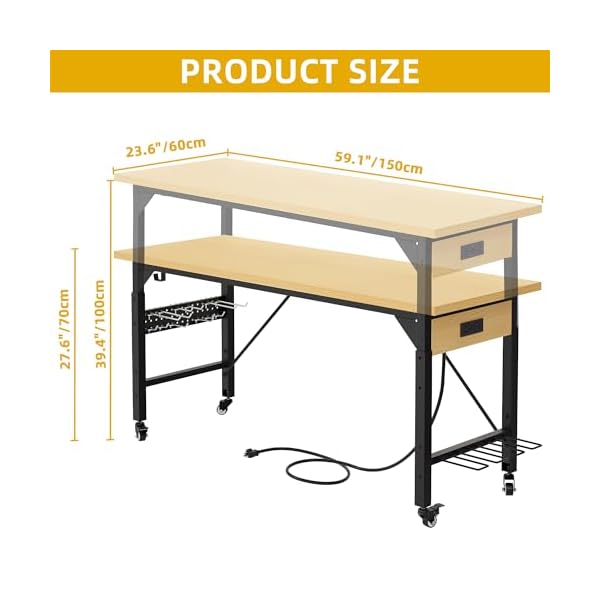 DWVO-Work-Benches-for-Garage-60-x-24-Work-Table-wOutlets-Tool-Bench-Garage-Workbench-Husky-Workbench-1600-LBS-Load-Capacity-with-Wheels-for-Workshop-Office-Home-Outdoor DWVO-Work-Benches-for-Garage-60-x-24-Work-Table-wOutlets-Tool-Bench-Garage-Workbench-Husky-Workbench-1600-LBS-Load-Capacity-with-Wheels-for-Workshop-Office-Home-Outdoor