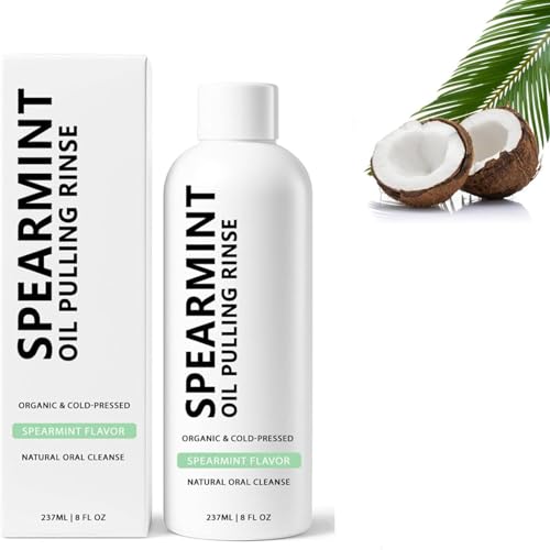 Enjuague de tirar de aceite de menta, enjuague bucal natural con aceite de coco orgánico prensado en frío, enjuague de tirar de aceite blanco, limpieza oral y blanqueamiento de dientes (1pcs)
