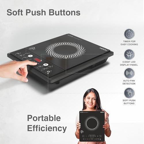 Image of Milton Elio 21.0 Portable Induction Cooktop | LED Display Panel, 5KV Surge Protection I Timer & Preset Menu Functions | 2100 W Push Button| Fast Cooking | 3-Year Warranty on Coil