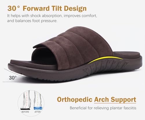 ONCAI Mens Sandals Adjustable Straps Orthotic Plantar Fasciitis Open Toe Athletic Sport Slides with Soft Comfy Arch Support Footbed Size 7.5-152