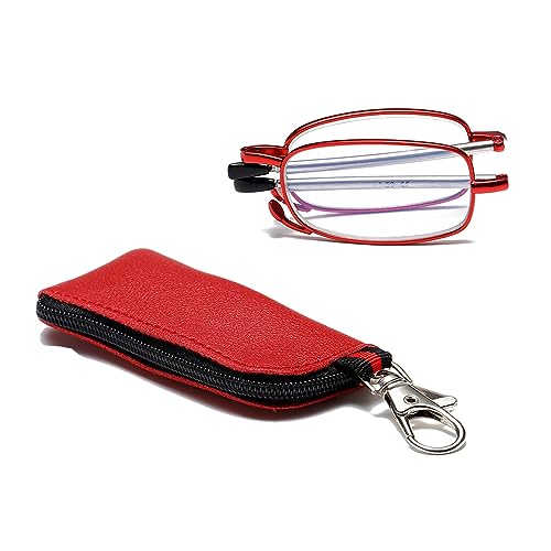 Hubeye Gafas de lectura plegables de metal portátiles ultraligeras Anteojos de lectura con bisagras de resorte y patillas telescópicas Gafas de viajes con llavero 1.50