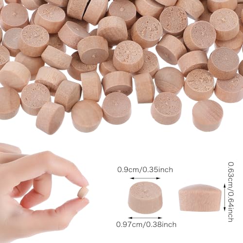 Image of 100pcs Flat Head Wood Plugs 3 /8 Inch Screw Hole Plugs Wooden Button Plugs Wood Screw Covers Wood Caps Wooden Screw Plugs Multifunctional for Holes in Locking Hole Tube Furniture