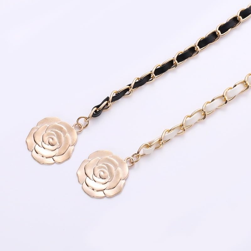 Waist Chain for Women to Decorate Sweater Waist Seal Metal PU Chain Large Flower Thin Belt3