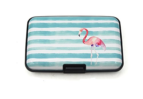 Aluminum Wallet RFID Blocking Case for Women Men, Metal Credit Card Holder Hard Case (Flamigo)