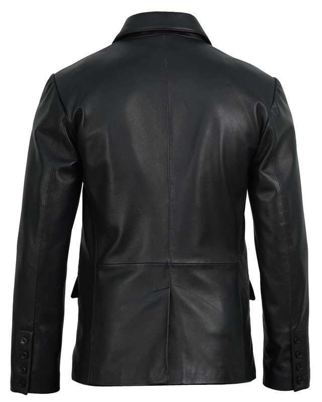 Image of Blingsoul Mens Leather Blazer - Casual Leather Sport Coat with Notch Lapel, Real Lambskin Leather Jacket for Men