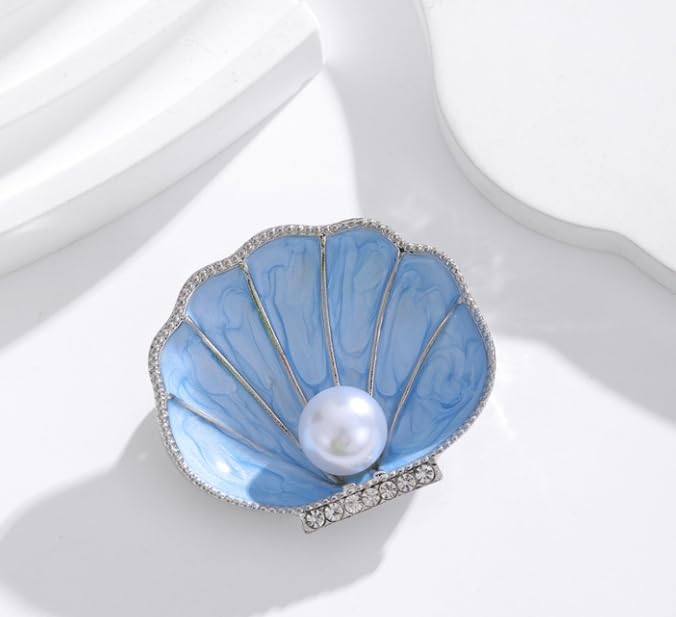 Image of Seashell Brooch Pin White Pearl Crystal Shell Lapel Pin Vintage Clam Shell Badges Women Men Suit Coat Jewelry Chic Dress Sweater Jacket Decors