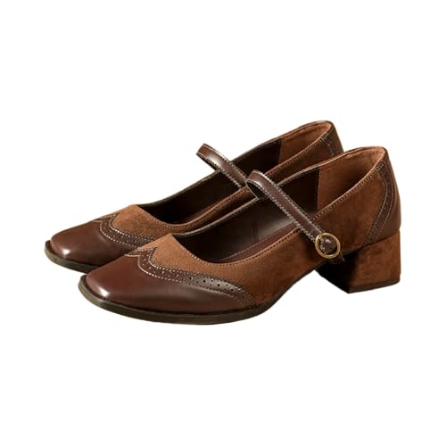 Image of Theater Duchess Mary Jane Heels for Women | Vintage-Inspired Square Toe Block Heels with Brogue Detailing | Classic Formal Pumps