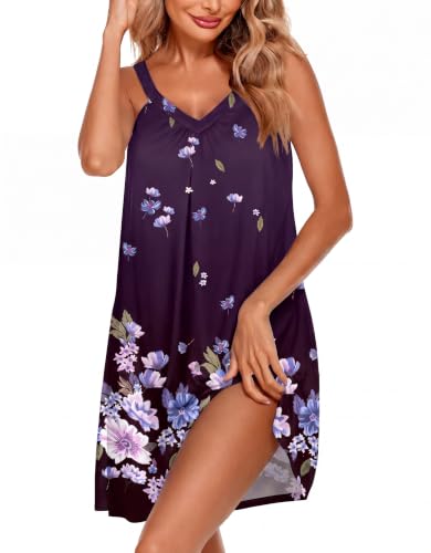 Image of Ekouaer Womens Nightgown Sleeveless Sleepwear V Neck Racerback Sleep Dress