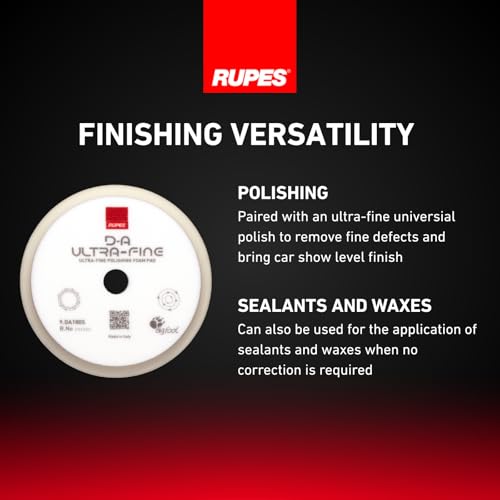 Image of RUPES 9.DA180S Pack of 6 White D-A Ultra-Fine Polishing Foam Pads 180mm | Ideal for Paint Correction & Gloss Enhancement | Extremely Fine Defect Removal | Compatible with 6 inch Backing Plate