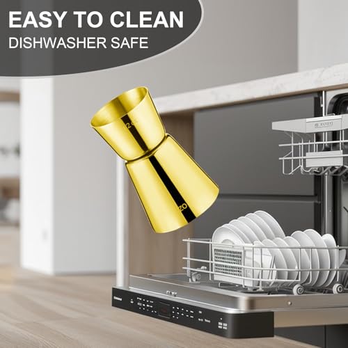 Image of Briout Double Cocktail Jigger Set - 2 Pcs Japanese Premium 304 Food Grade Stainless Steel, 1 OZ 1 /2 OZ, Flat Edge Gold