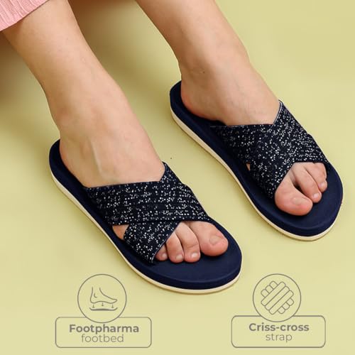 Image of YOHO Starry Slippers for Women | Criss-Cross Elastic Strap | Lightweight & Waterproof | Extra Soft Cushioned Orthopaedic Footpharma Footbed | Stylish Casual Flats for Everyday
