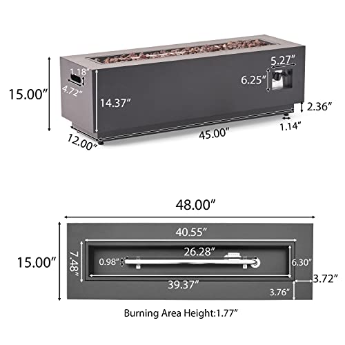 Christopher Knight Home Wellington Outdoor Iron Rectangular Fire Pit - 50,000 Btu, Dark Grey #TOP7
