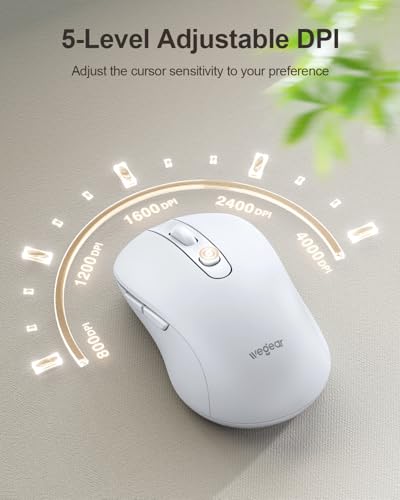 Image of wegear USB Wireless Mouse for Laptop PC Mac, 2.4GHz Cordless Mouse with 6 Buttons, 5-Level Adjustable 4000 DPI, Ergonomic Portable Optical Computer Mice, 24-Month Battery Life -White