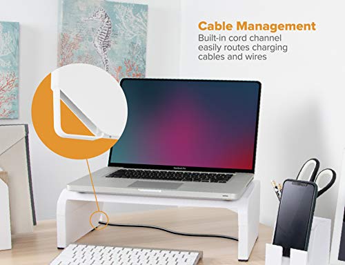 Image of Bostitch Office Konnect Adjustable Monitor Stand Riser, 4 Height Adjustments, Built-In Cable Management, Rubber Feet - White