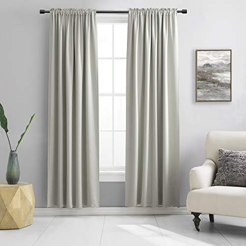 Image of DONREN 90 Inch Length Blackout Curtain Panels for Living Room - Thermal Insulated Solid Rod Pocket Curtains for Dining Room(2 Panels,Light Grey)