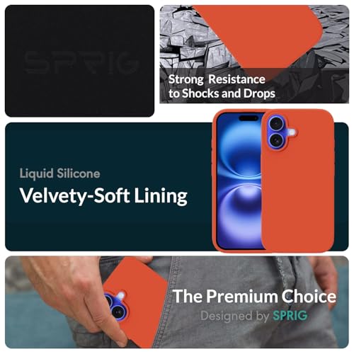 Image of SPRIG Compatible with iPhone 16 Premium SilkMag (Liquid Silicone Magnetic) Back Cover Drop Tested Shock Proof Mobile Case for Men, Women, Boys and Girls with Camera Protection (Orange)