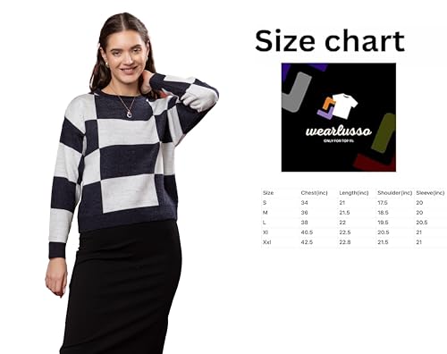Image of Wear lusso Women's Round Neck Colour Block Sweater | 100% Wool Pullover | Full Sleeve Soft & Stylish Winter Wear for Women & Girls
