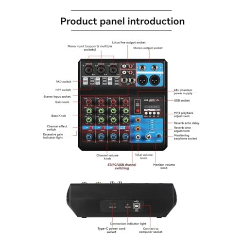 Console de mixage pour diffusion en direct avec mixeur audio 5 canaux A5