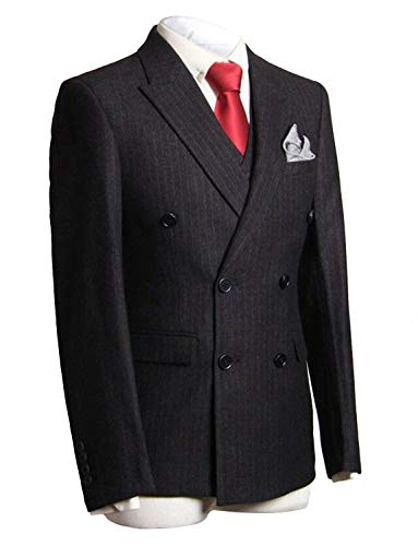Men's Pinstripe 3 Pieces Suit Slim Fit Stripe Double Breasted Jacket Pants Vest Sets