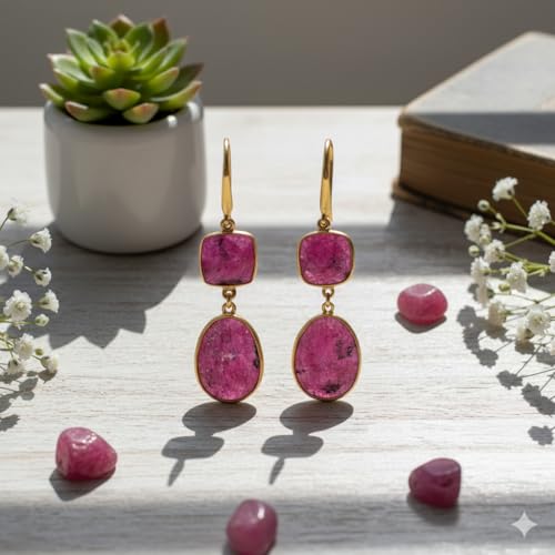 Boucles d'oreilles rubis faites main avec pierres rouges à facettes - 4