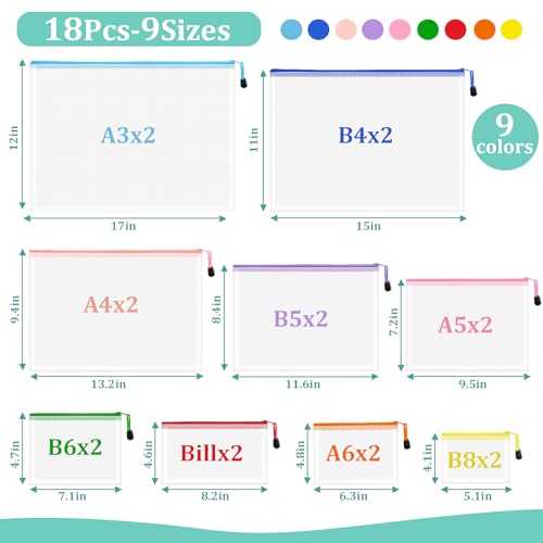 Image of 18pcs Mesh Zipper Pouch Bags, 9 Sizes Zipper Pouch, Mesh Bags With Zipper, Plastic Zipper Pouches, 9 Colors Zipper Pouches for Organizing, Board Game Storage, Travel, School Office organize