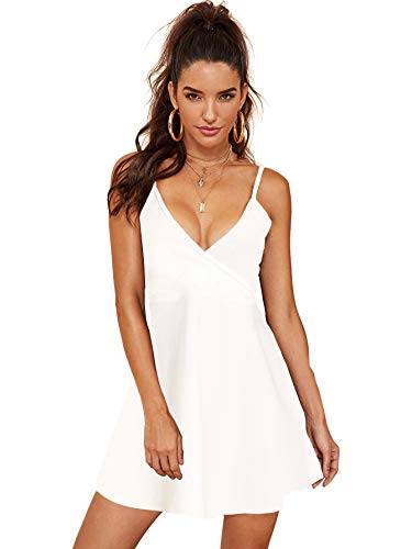 SheIn Women's V Neck Adjustable Spaghetti Straps Sleeveless Sexy Backless Dress X-Large White