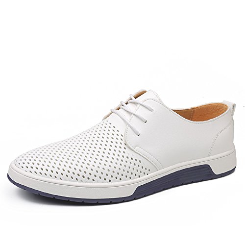 LILY999 Zapatos de Cuero Hombre Oxford con Cordones Brogue Vestir Derby Informal Negocios Boda Calzado Respirable 38-48(Blanco,38 EU)