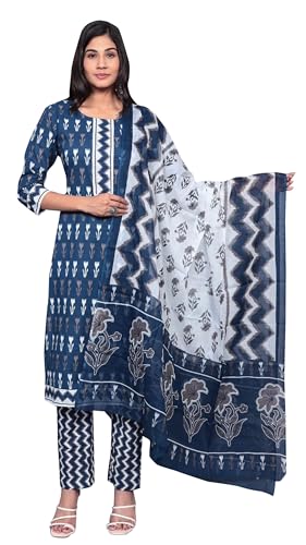Ensemble Kurta Pantalon Dupatta en Coton pour Femme Style Ethnique Imprimé Chic