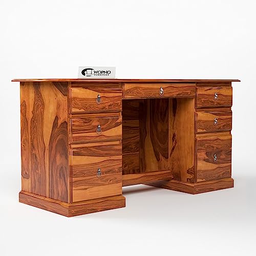 Image of Solid Sheesham Wooden Study Table & Desk with Drawer for Office and Home | Computer Laptop Table | Reading & Writing Desk | Laptop Desk (Honey)
